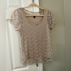 Ann Taylor Taupe Lace Top Size Small